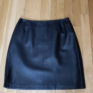 INC petite black leather mini skirt, size 6p